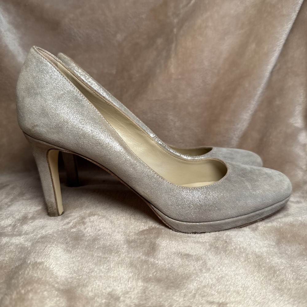 Hobbs London Platform Pumps Women 40.5 Champagne Silver Good Shimmer Suede Italy